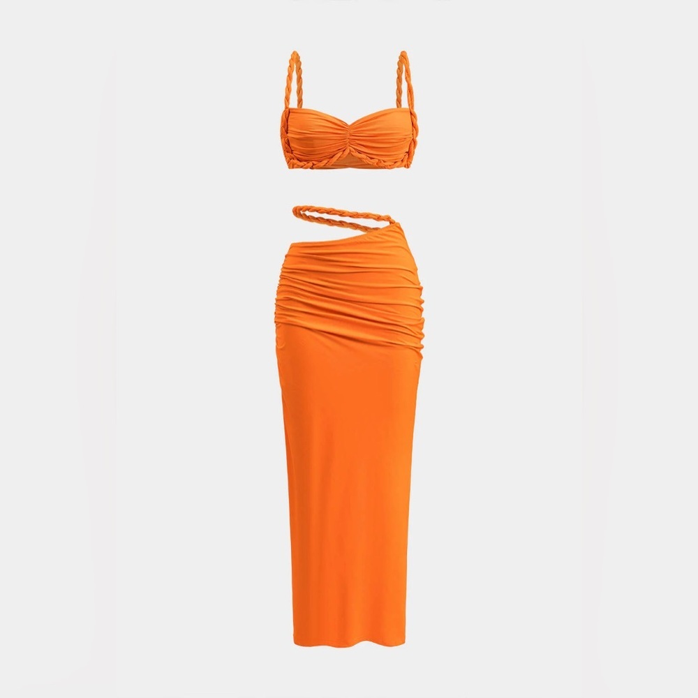 Micas Ruched Backless Cami Top And Cut Out Skirt Set Size XS MA1-12 - Picture 2 of 8